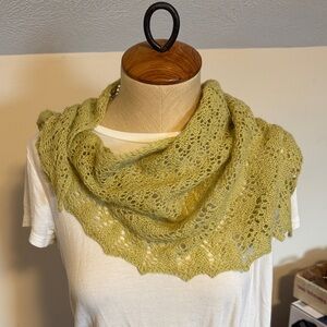 Hand knit triangle lace scarf